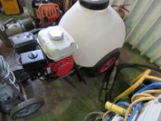 PETROL ENGINED POWER WASHER WITH TANK ON BARROW.