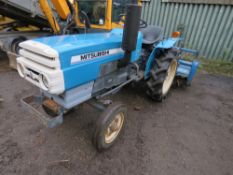 MITSUBISHI D1650 2WD COMPACT TRACTOR WITH REAR ROTORVATOR AND 3 POINT LINKAGE. 875 REC HOURS. WHEN T