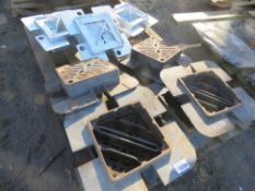 PALLET OF 6 X SQUARE CAST IRON MANHOLE COVERS WITH SURROUNDS, 30CM WIDE, PLUS 4 X GALVANISED ANCHORA