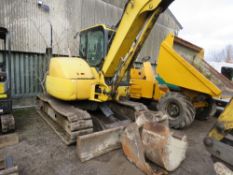 KOMATSU PC80MR-3 TRACKED EXCAVATOR WITH BLOCK PADS, YEAR 2011. 3 BUCKETS AS SHOWN. PIPED FOR HAMMER