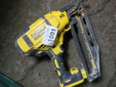 DEWALT BRUSHLESS NAIL GUN, NO BATTERIES, CONDITION UNKNOWN.THIS LOT IS SOLD UNDER THE AUCTIONEERS MA