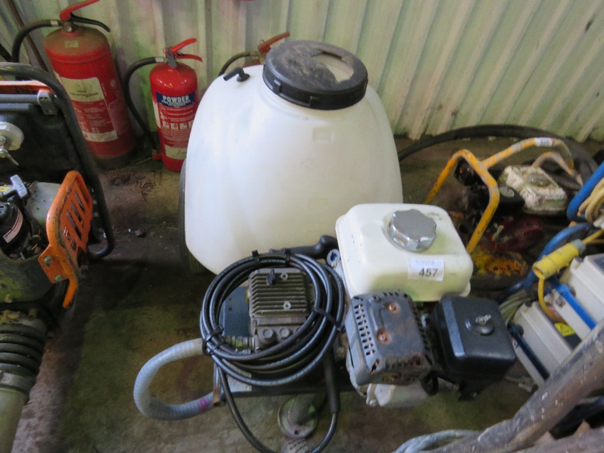 PETROL ENGINED POWER WASHER WITH TANK ON BARROW. - Image 2 of 3