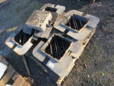 PALLET OF 9 X SQUARE CAST IRON MANHOLE COVERS WITH SURROUNDS, 30CM WIDE. THIS LOT IS SOLD UNDER THE