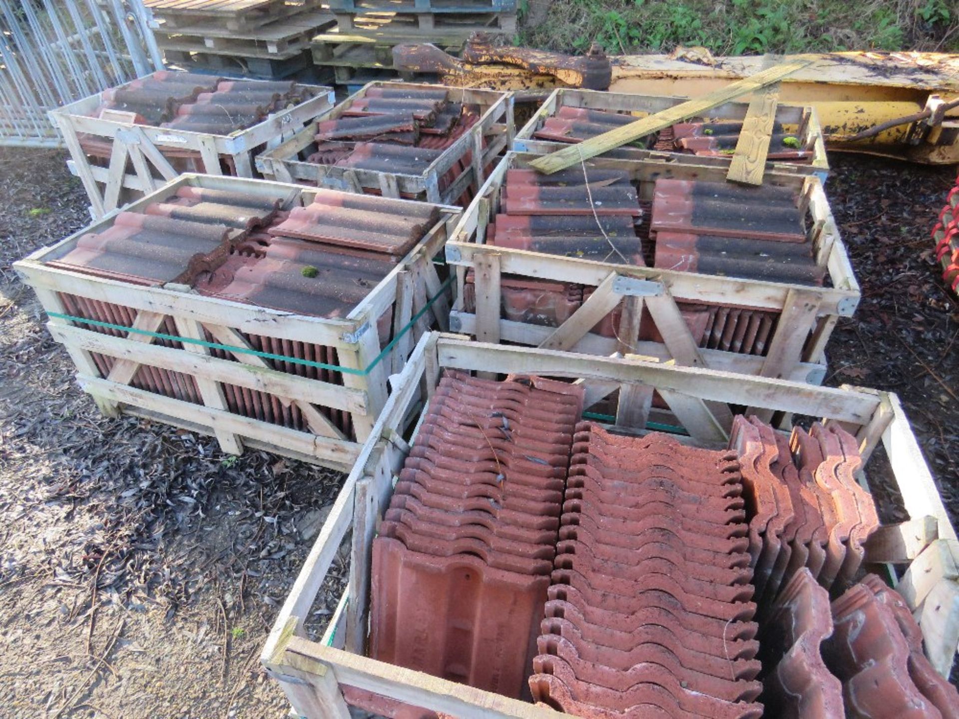 6 X STILLAGES OF REDLAND CONCRETE ROOF TILES, PRE USED. RECENTLY REMOVED FROM HOUSE BEING DEMOLISHED