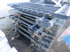 STACK OF EXTRA HEAVY DUTY DECORATIVE METAL FENCING, WITH SPEAR HEAD TOPS. 11 PANELS @ 2.5-3M LENGTH