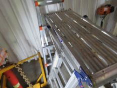 2 X MULTI WAY LADDERS PLUS A STEP UP UNIT. THIS LOT IS SOLD UNDER THE AUCTIONEERS MARGIN SCHEME, THE