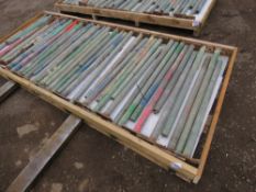 PALLET CONTAINING APPROXIMATELY 42NO SCAFFOLD POLES WITH SECURING BASE PLATES. 60CM-106CM APPROX. TH