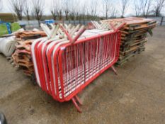 18 X RED AND WHITE METAL PEDESTRIAN BARRIERS.