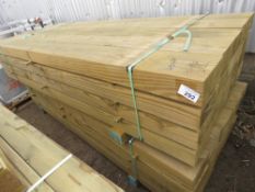 2 X PACKS OF TREATED TIMBER FENCE/GATE POSTS, 2.4M LENGTH, 195MM X 90MM APPROX. 40NO IN TOTAL.