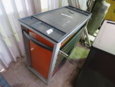 BETA XL ORANGE TOOL CABINET WITH WHEELS, ONE DRAWER MISSING AS SHOWN.