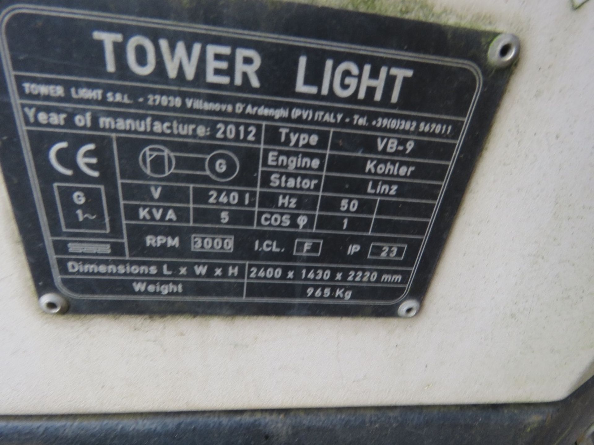 VB9 LIGHTING TOWER, ENGINE ETC MISSING AS SHOWN IN THE IMAGES. SOLD AS INCOMPLETE. - Image 6 of 8