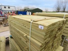 LARGE PACK OF PRESSURE TREATED FEATHER EDGE CLADDING BOARDS. 1.5M LENGTH X 10CM WIDTH APPROX.