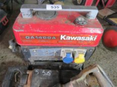 KAWASAKI GA1400A CAMPING GENERATOR. SOLD UNDER THE AUCTIONEERS MARGIN SCHEME THEREFORE NO VAT WILL