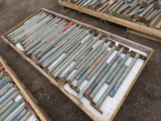 PALLET CONTAINING APPROXIMATELY 42NO SCAFFOLD POLES WITH SECURING BASE PLATES. 60CM-106CM APPROX. TH