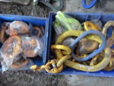 2 X BOXES CONTAINING LIFTING HOOKS, CHAIN RINGS ETC, APPEAR UNUSED. SOURCED FROM DEPOT CLEARANCE.