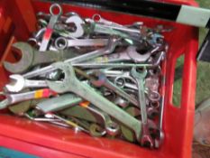 BOX OF ASSORTED SPANNERS.