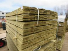 LARGE PACK OF PRESSURE TREATED HIT AND MISS TIMBER CLADDING BOARDS. 1.75M LENGTH X 9.5CM WIDTH APPRO