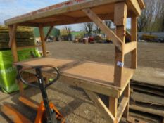 2 X LARGE WOODEN WORKSHOP BENCHES, 8FT X 3FT APPROX.