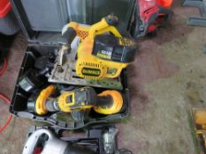 ASSORTED DEWALT BATTERY TOOLS WITH A CHARGER AND BATTERIES. THIS LOT IS SOLD UNDER THE AUCTIONEERS M