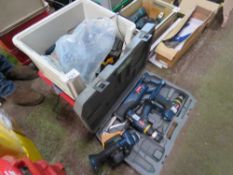 2 X BOXES OF ASSORTED RYOBI BATTERY TOOLS PLUS A RECIP SAW.