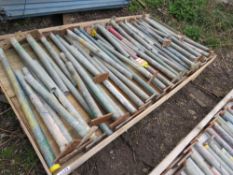 PALLET CONTAINING APPROXIMATELY 60NO SCAFFOLD POLES WITH SECURING BASE PLATES. 60CM-106CM APPROX MAI