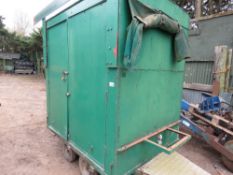 TWIN AXLE MARKET TRADER'S BOX TRAILER WITH SHELVING. SIDE AND REAR DOORS. BALL HITCH FITTED. 2M LE