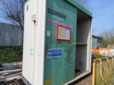 GUARDIAN COSSHH CHEMICAL STORAGE UNIT WITH SHLEF AND BUNDED FLOOR. NO KEYS. 3.3M HEIGHT, 3.05M LENGT