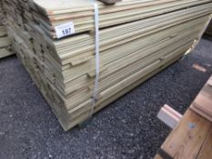 LARGE PACK OF PRESSURE TREATED HIT AND MISS FENCE CLADDING BOARDS. 1.75M LENGTH X 95MM WIDTH APPROX.