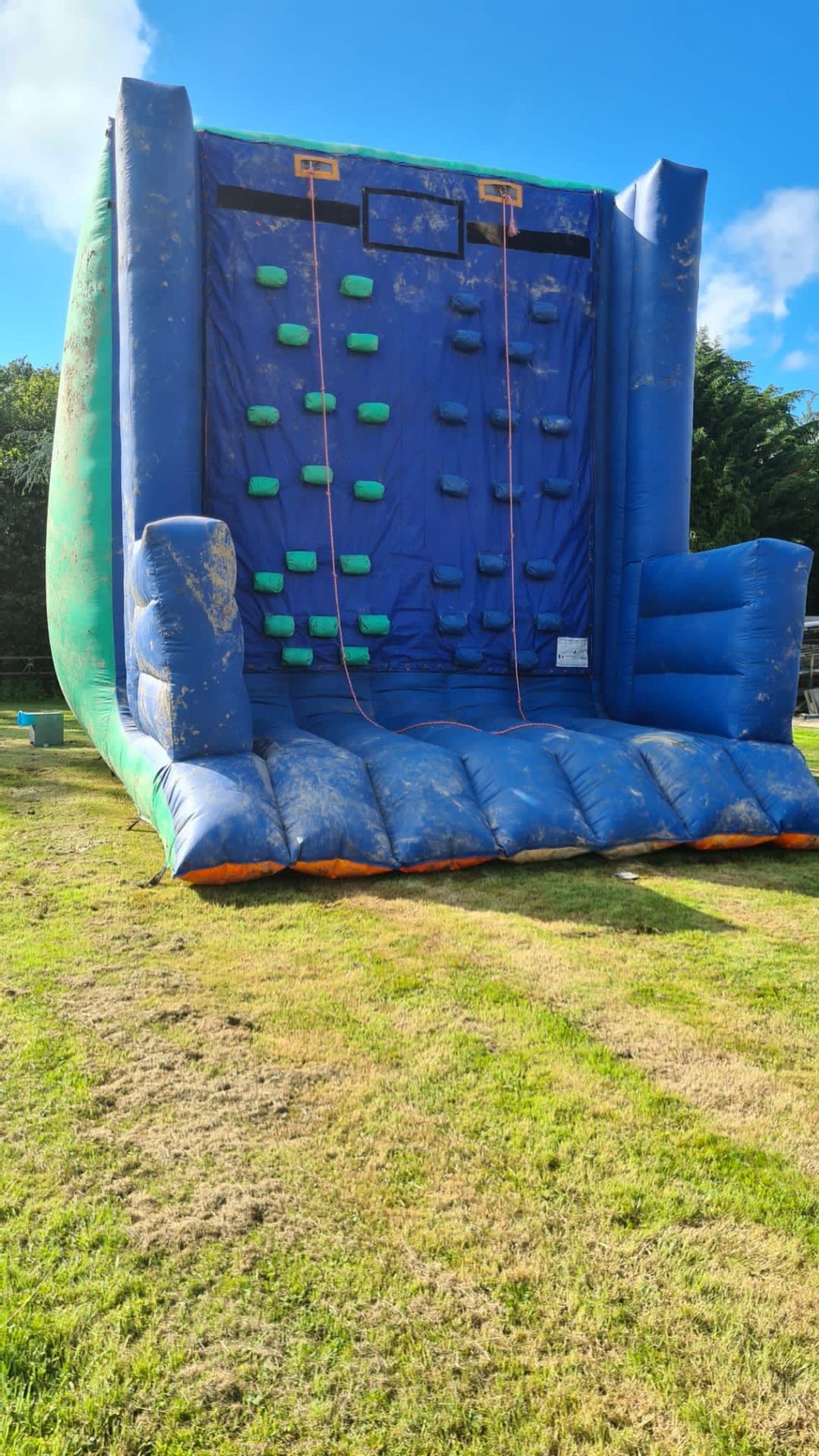 LARGE INFLATABLE CLIMBING WALL WITH 2 X 240VOLT POWERED BLOWERS.