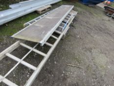 2 X SHORT LADDER SECTIONS PLUS 2 X STAGING BOARDS, ONE NEEDS ATTENTION TO DECK COVERING.