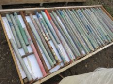 PALLET CONTAINING APPROXIMATELY 42NO SCAFFOLD POLES WITH SECURING BASE PLATES. 60CM-106CM APPROX. TH