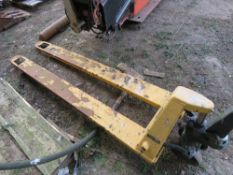 LONG BLADED PALLET TRUCK FOR BOARDS ETC WHEEL MISSING ON FRONT.