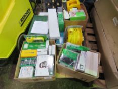 PALLET OF ASSORTED UNUSED ELECTRICAL COMPONENTS, AS SHOWN AND LISTED.