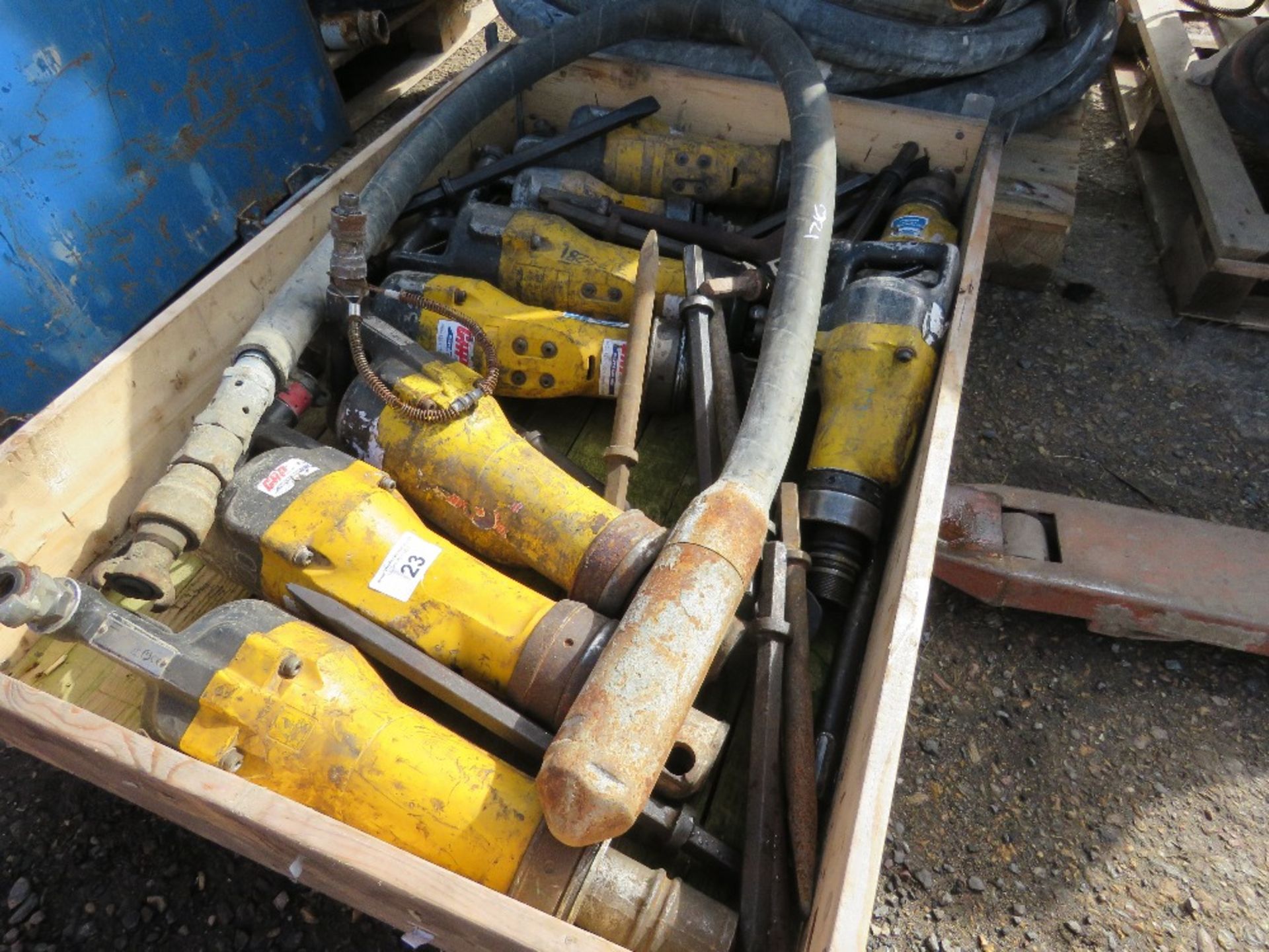 STILLAGE CONTAINING 9 X ATLAS COPCO DEMOLITION PLICKS PLUS POINST AND AN AIR POKER. - Image 2 of 3