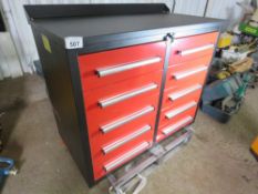 1 X MULTI DRAWED WORKSHOP TOOL CABINET. 2 BANKS OF DRAWERS. UNUSED WITH KEYS. ON WHEELS. OVERALL HEI