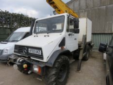 MERCEDES U100L UNIMOG CHERRY PICKER REG:AF02 UKZ. 208,369 REC KMS. VERSALIFT EUROTEL 36NF BOOM ACCES