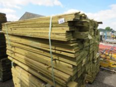 LARGE PACK OF FEATHER EDGE TIMBER CLADDING BOARDS. 1.75M LENGTH X 10CM WIDTH APPROX.