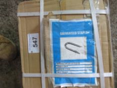 BOX CONTAINING 25KG OF 25MM X 2.7MM GALVANISED FENCING STAPLES.