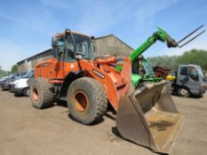 DOOSAN DL250 WHEELED LOADING SHOVEL, YEAR 2014 BUILD, 10494 REC HOURS. SN:DWGGWLAFPC1010256. WHEN TE