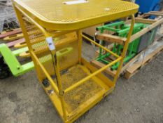 FORKLIFT MOUNTED MAN CAGE WITH FOLDING TOP FOR EASIER TRANSPORT. SOURCED FROM COMPANY LIQUIDATION.