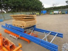 5 X PALLET RACKING UPRIGHTS 8-16FT APPROX PLUS PACK OF BEAMS AND SOME BOARDS.