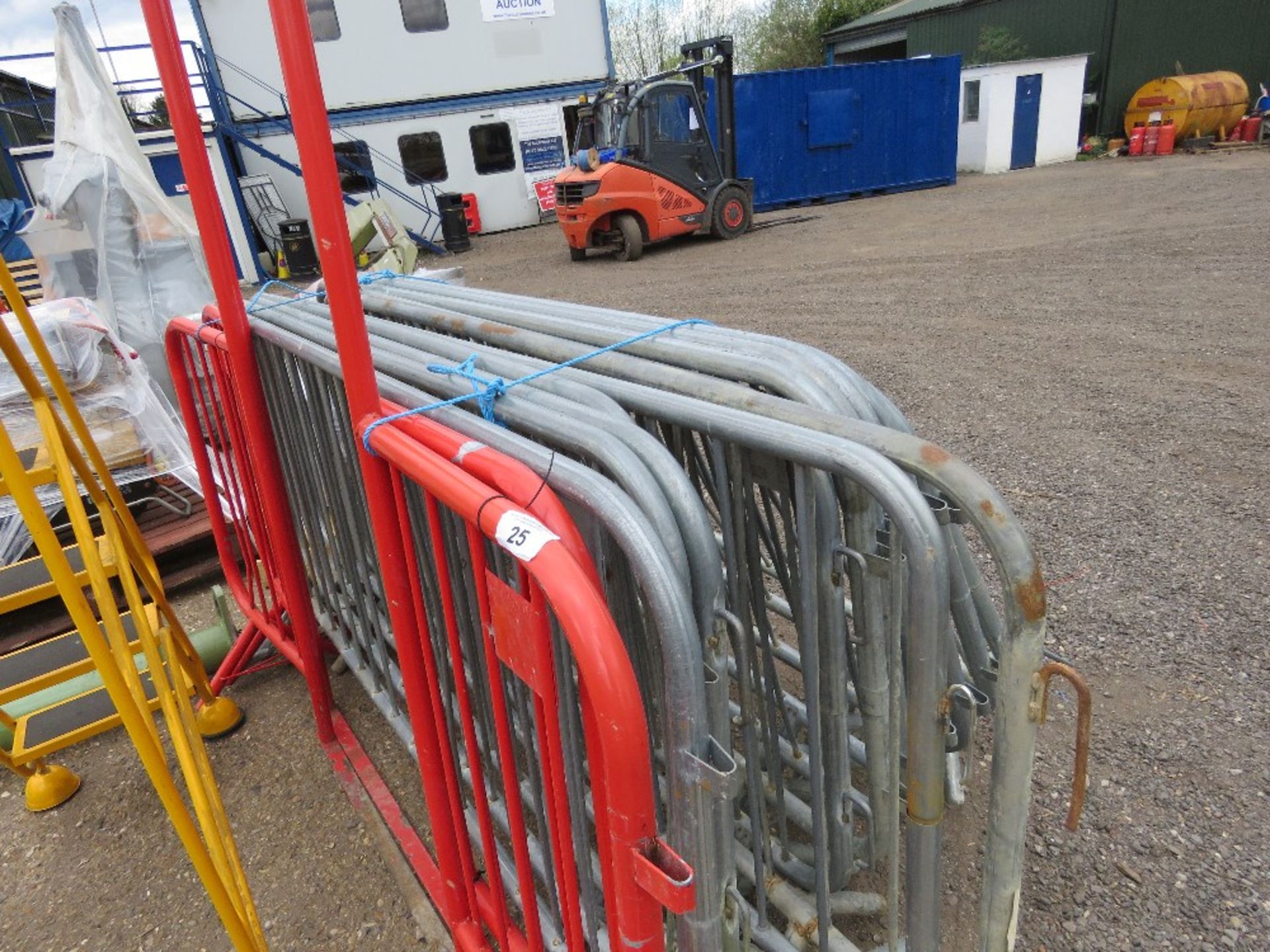 13 X METAL PEDESTRIAN / CROWD BARRIERS PLUS 2 X SAFETY GATES.