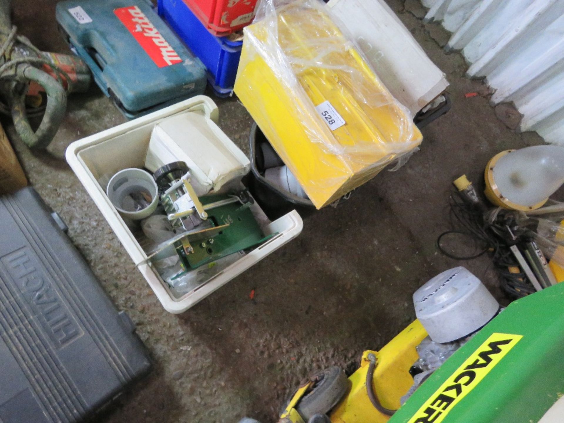 YELLOW TOOL BOX PLUS ASSORTED TOOLS AND SUNDRIES AS SHOWN.