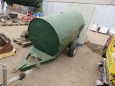 SINGLE AXLED SITE TOWED BUNDED DIESEL BOWSER TANK WITH HOSE AND PUMP.