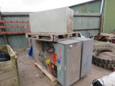 2 X METAL STORAGE WORKSHOP CABINETS PLUS A FILING CABINET.