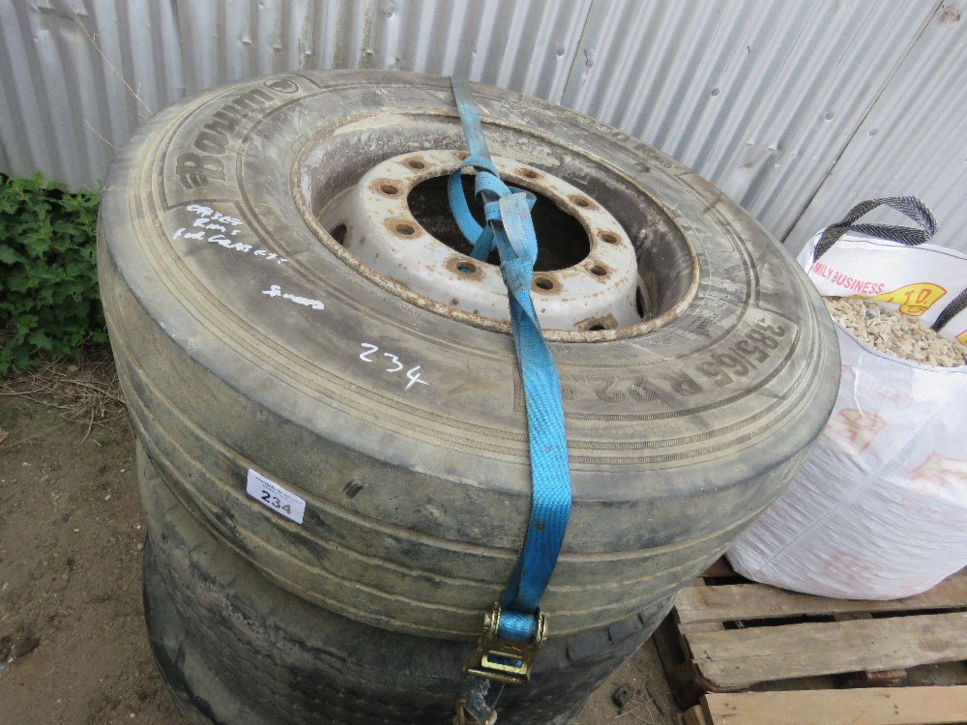 3 X SUPER SINGLE WHEELS AND TYRES 385/65R22 SIZE WITH "OFFEST" RIMS FOR GRAB LORRIES ETC. THIS LOT I