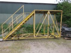 LARGE SET OF STEPS WITH ATTACHED RAISED GANGWAY AND HAND RAILS. 16FT TOTAL LENGTH APPROX X 9FT DECK