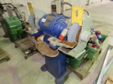 SUPERIOR HEAVY DUTY DOUBLE ENDED BENCH GRINDER, 3 PHASE POWERED. THIS LOT IS SOLD UNDER THE AUCTIONE