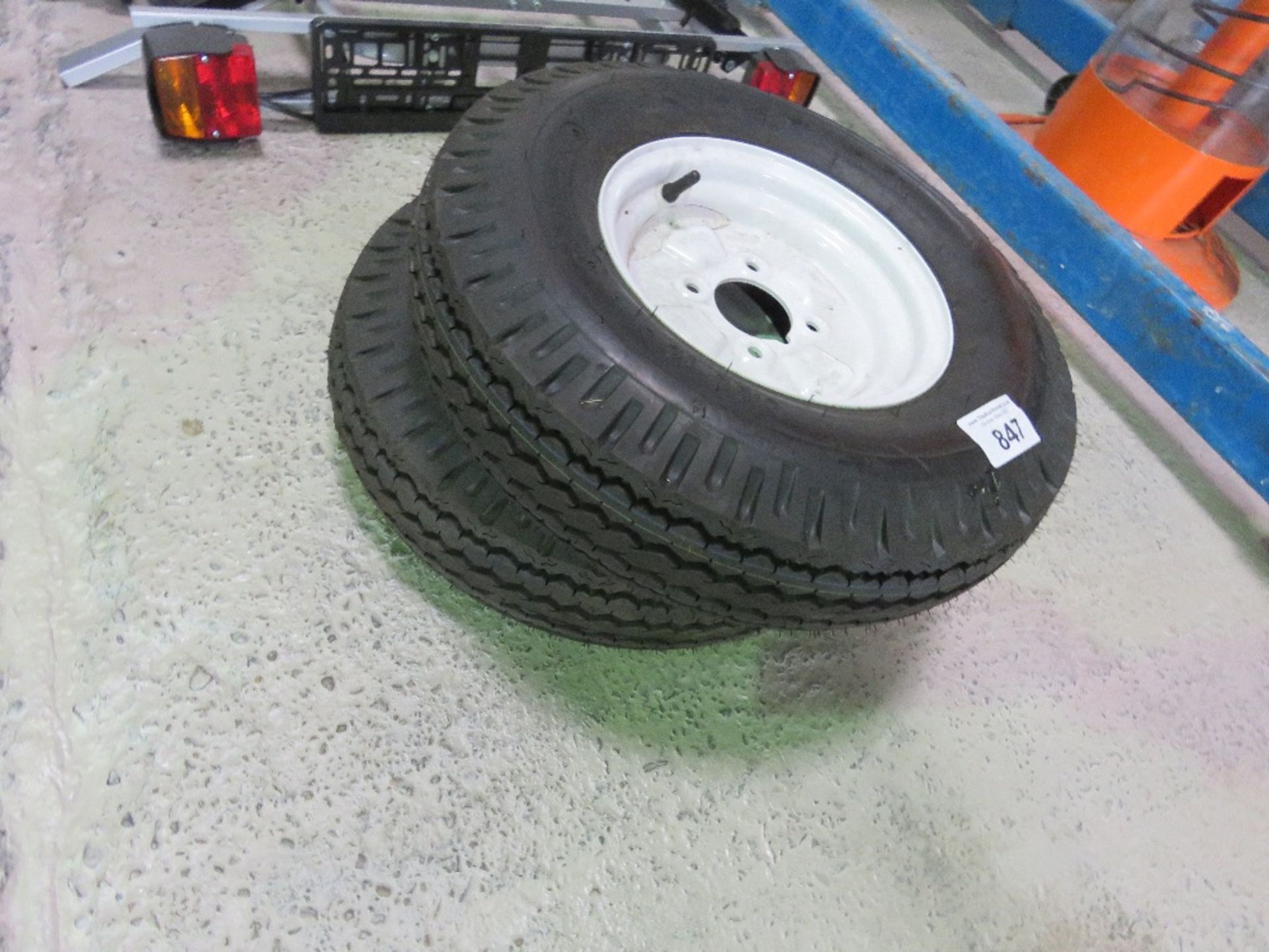 2 X SMALL TRAILER WHEELS, UNUSED, 5.00-10. - Image 2 of 3