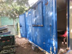 TOWED SINGLE AXLE WELFARE TRAILER UNIT 12FT LENGTH APPROX, BALL HITCH. CANTEEN/KITCHEN AREAR PLUS A